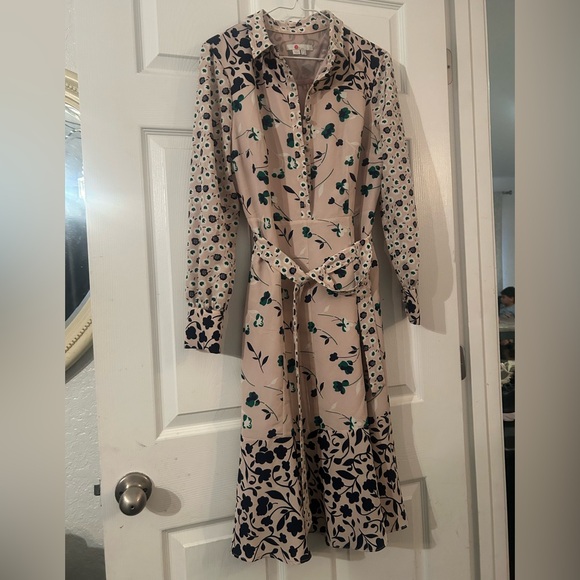 Boden Cream and Green Floral Long Sleeve Dress - Picture 3 of 7